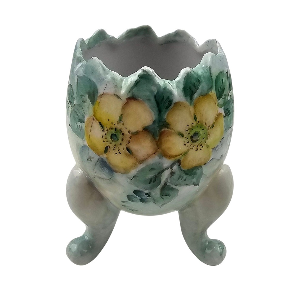 Egg Shaped Floral Ceramic‎ Vase Planter with Feet Easter Spring Decor